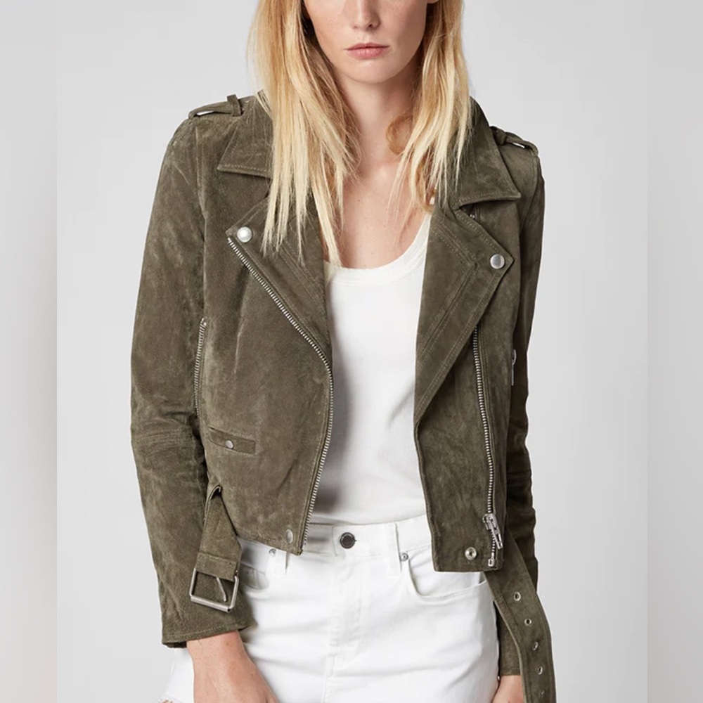 Blank NYC Suede Moto Jacket Forest Green XS genuine leather biker